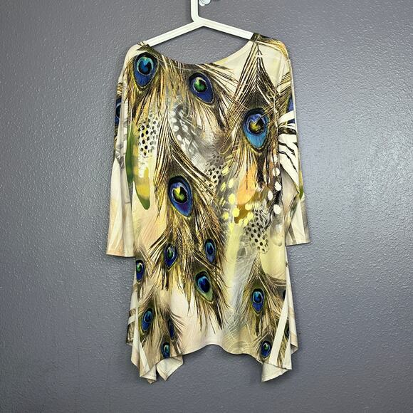 Jostar Tunic Top size Medium Peacock Rhinestone V Neck - Picture 2 of 5